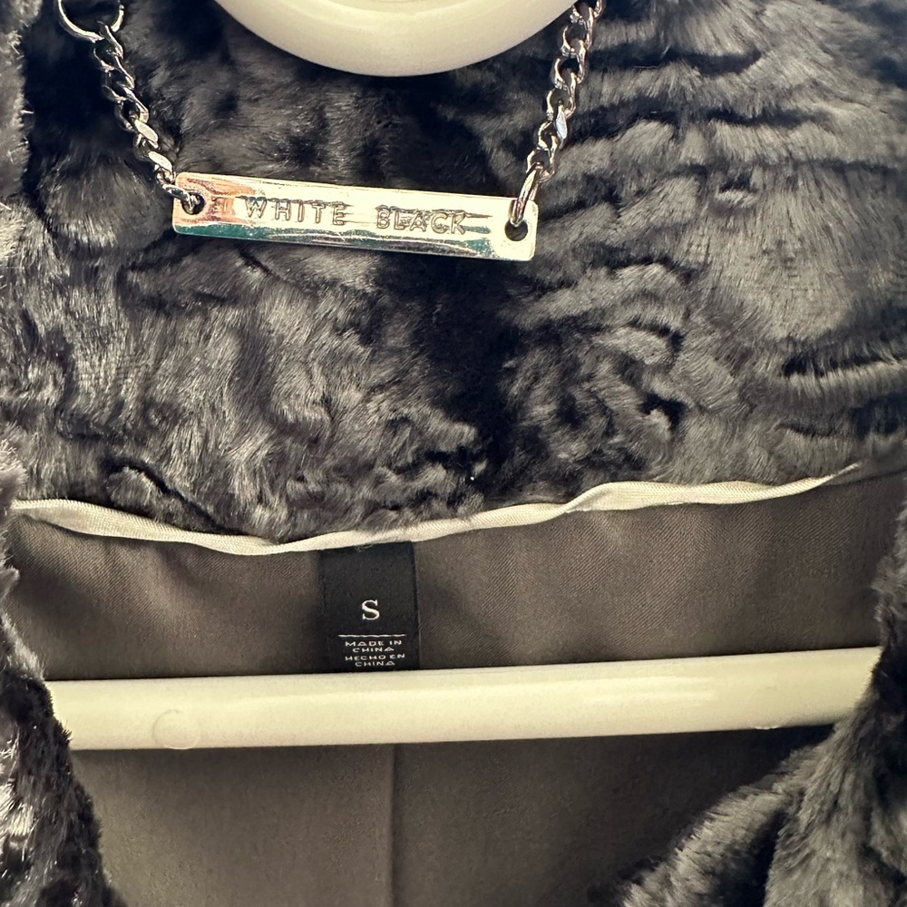 White House Black Market Faux Fur pewter silver short Coat